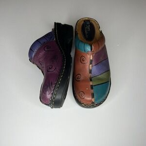 Jill Stern Wearable Art Hand Painted Leather Mule Clog Multicolor Slip On Size10